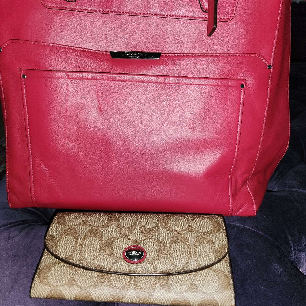 Coach - Expandable Tote - Rich Red + Wallet Set!